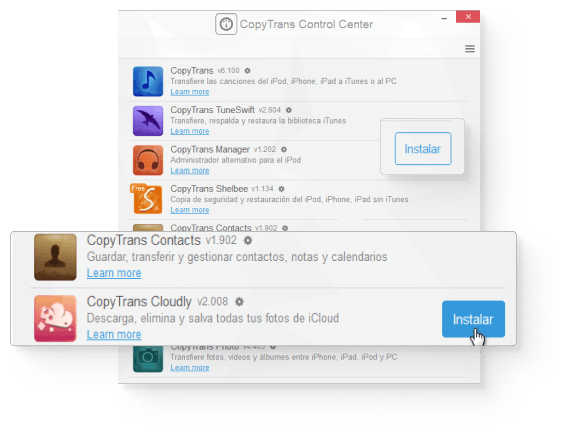 Instalar CopyTrans Control Center después
