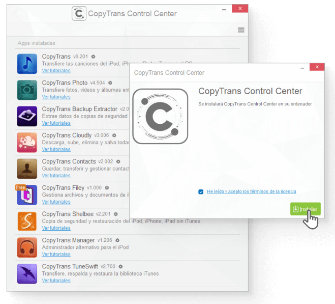 Instalar CopyTrans Control Center
