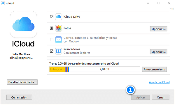 Aplicar Cambios en iCloud para Windows