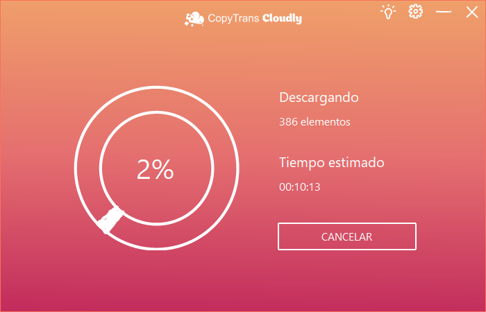 Progreso de descarga CopyTrans Cloudly