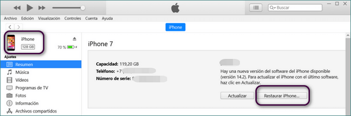 Restaurar tu iPhone con iTunes