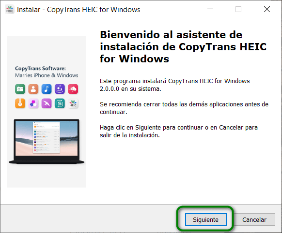 Instalar CopyTrans HEIC en tu PC