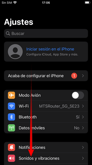 menu de ajustes de iphone en el dispositivo