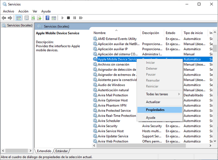 propiedades apple para los servicios de windows